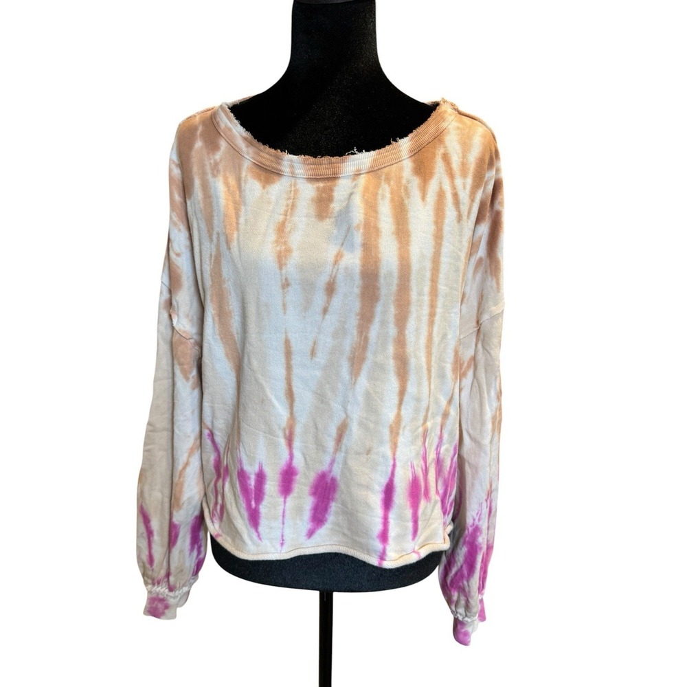 Z Supply Womens Tie Dye Sweatshirt Pink Tan Cotton French Terry Pullover Small
